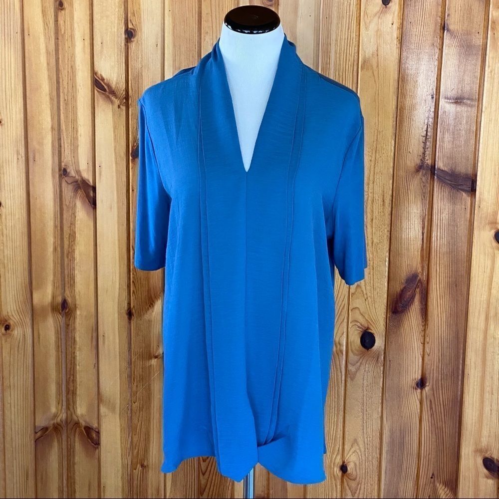 H by Halston Knit with Chiffon Drape Blouse